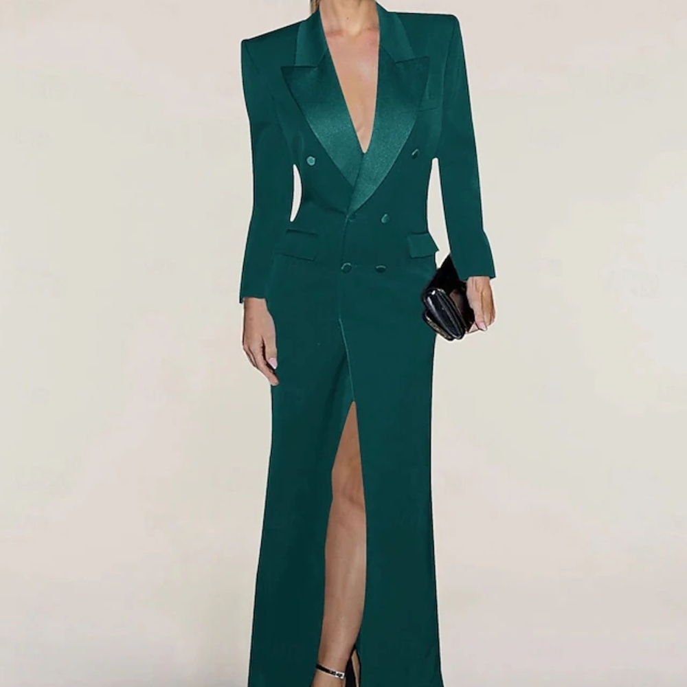 Elegant Emerald Green Women's Tuxedo Dress